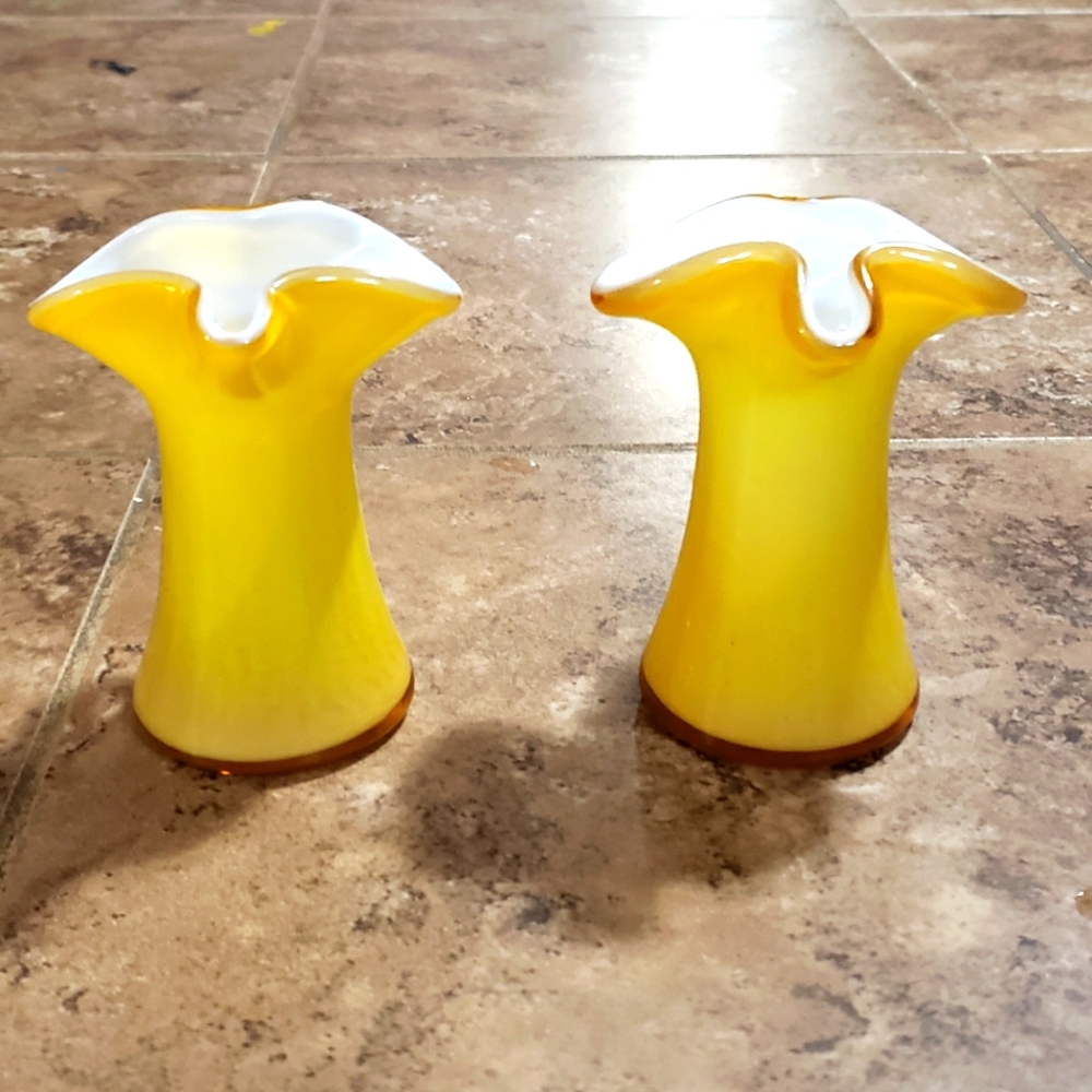 Vintage Kanawha Art Glass White & Yellow Mini Pitcher